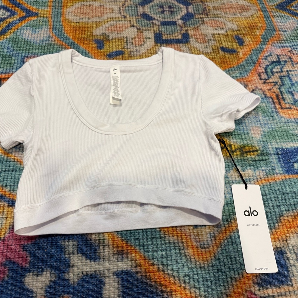 ALO Yoga White Seamless Ribbed Top